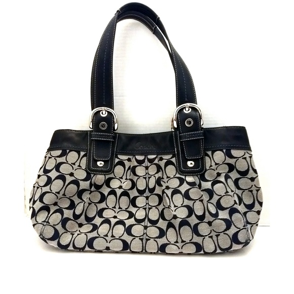 Coach Handbags - Authentic Signature Coach Bag Navy and Grey